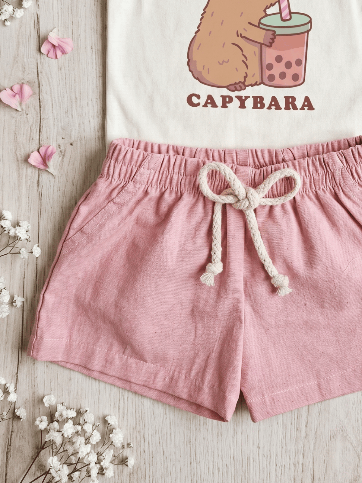 Conjunto Bebê Menina Capivara Body Alcinha e Short Linho