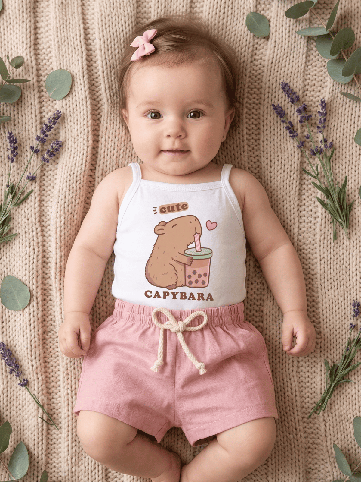 Conjunto Bebê Menina Capivara Body Alcinha e Short Linho