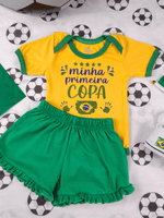 Conjunto Infantil Bebê Menina Brasil Copa Body Estampado E Short Babadinho