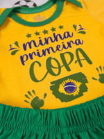Conjunto Infantil Bebê Menina Brasil Copa Body Estampado E Short Babadinho