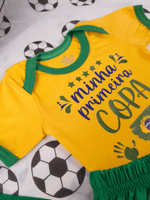 Conjunto Infantil Bebê Menina Brasil Copa Body Estampado E Short Babadinho