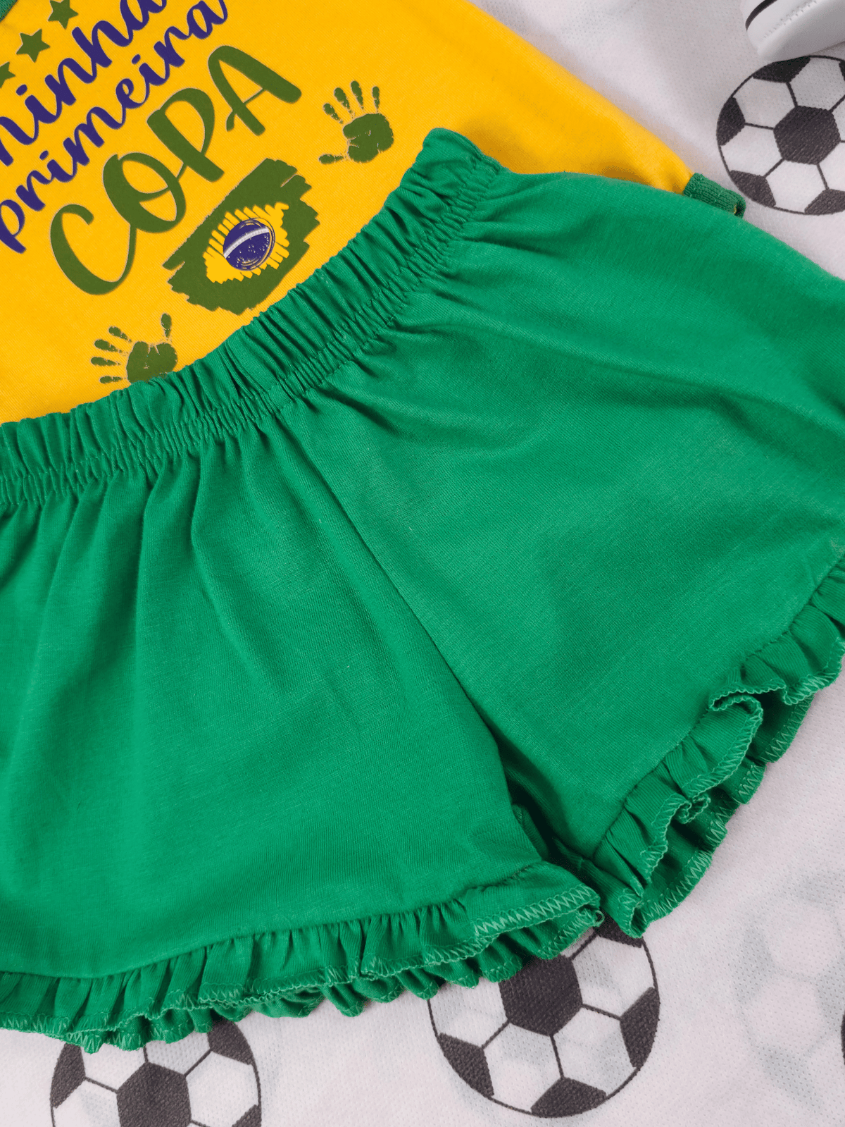 Conjunto Infantil Bebê Menina Brasil Copa Body Estampado E Short Babadinho
