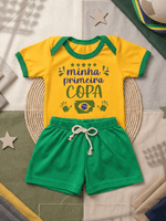Conjunto Infantil Bebê Menino Copa Brasil Body Estampado E Short de Malha 100% Algodão