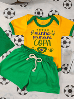 Conjunto Infantil Bebê Menino Copa Brasil Body Estampado E Short de Malha 100% Algodão