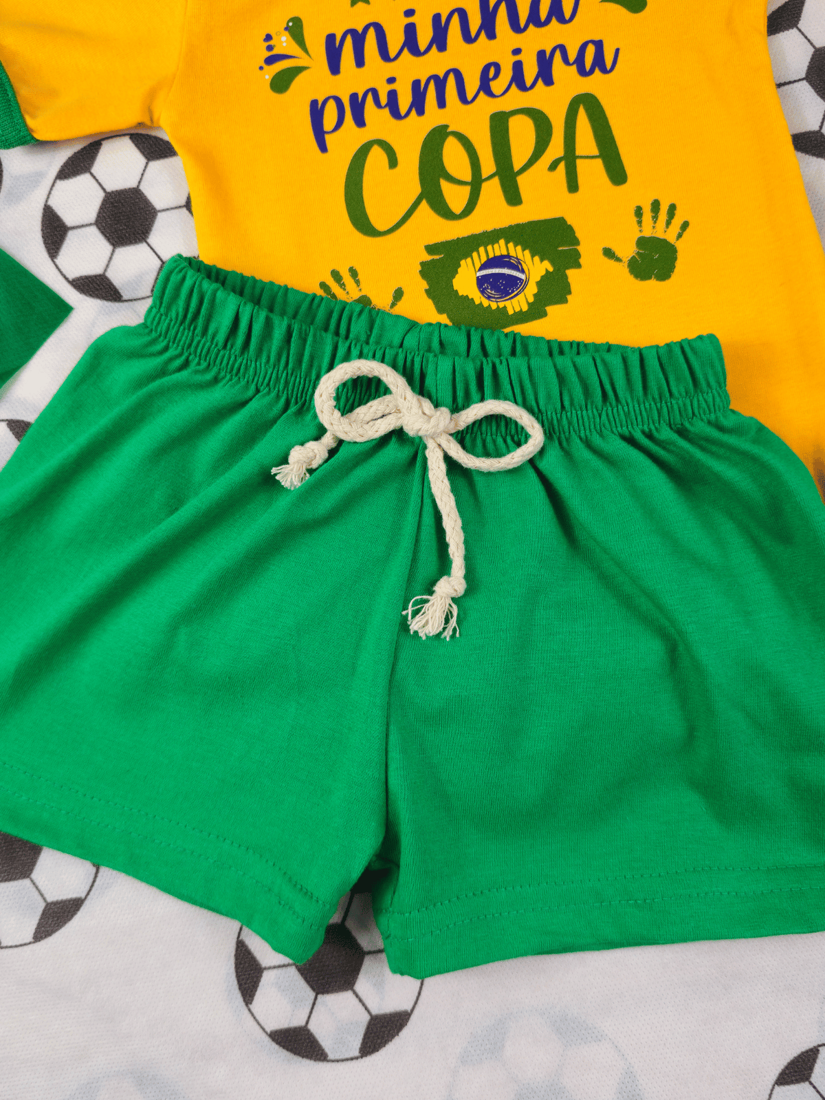 Conjunto Infantil Bebê Menino Copa Brasil Body Estampado E Short de Malha 100% Algodão