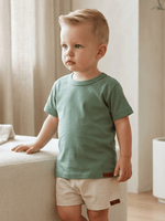 Conjunto Bebê Menino Verão Camiseta Algodão 100% + Short Linho Pistache/Off-White (0-4)