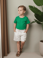 Conjunto Bebê Menino Verão Camiseta Algodão 100% + Short Linho Verde/Branco (0-4)