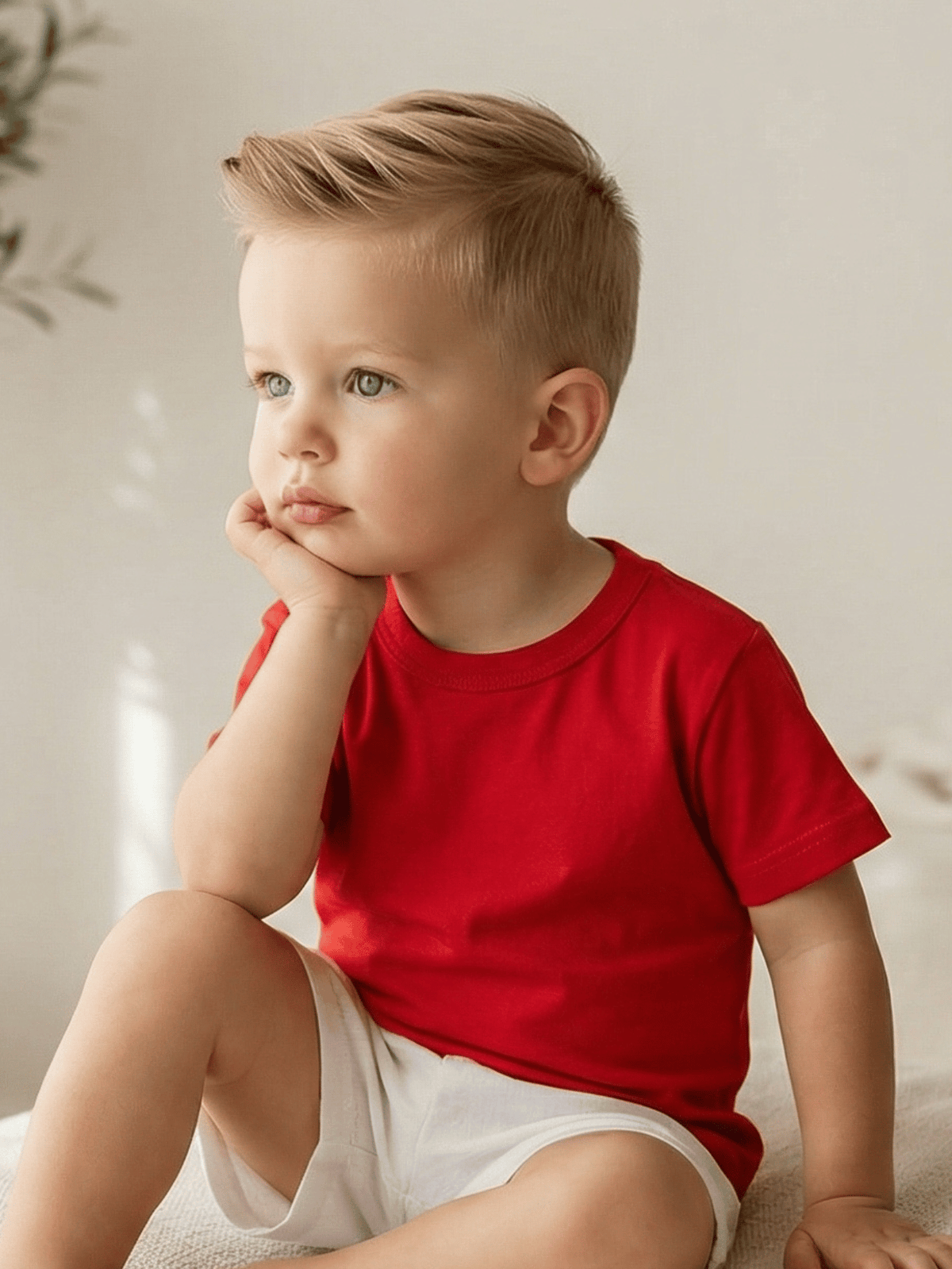 Conjunto Bebê Menino Verão Camiseta Algodão 100% + Short Linho Vermelha/Branco (0-4)