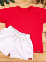 Conjunto Bebê Menino Verão Camiseta Algodão 100% + Short Linho Vermelha/Branco (0-4)