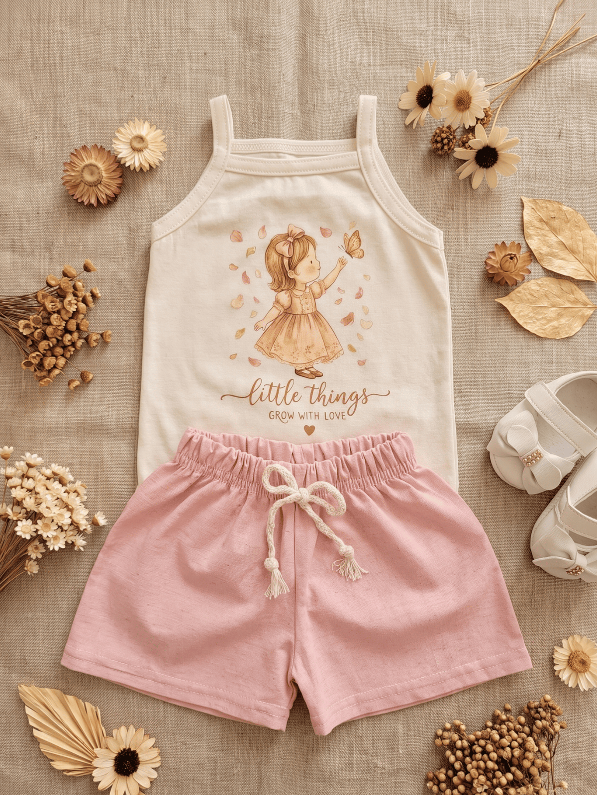 Conjunto Bebê Menina Outono Body Alcinha e Short Linho
