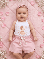 Conjunto Bebê Menina Outono Body Alcinha e Short Linho