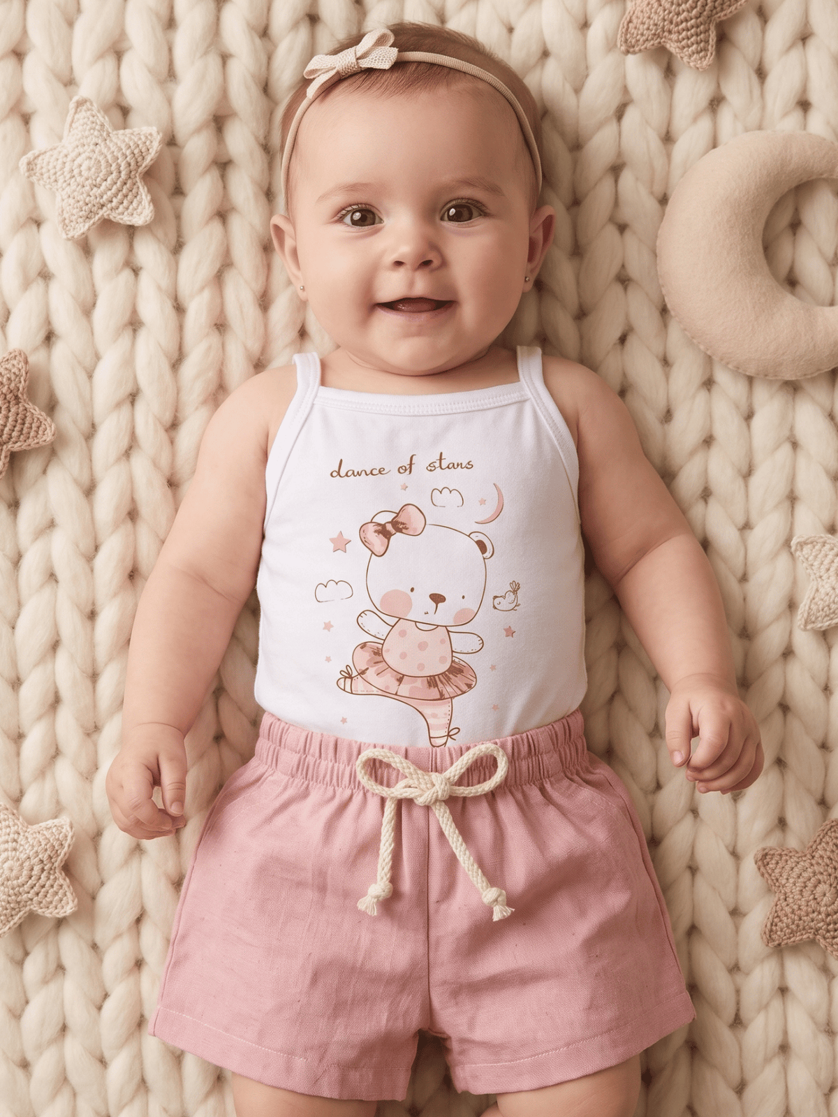 Conjunto Bebê Menina Body Alcinha Ursinha e Short Linho