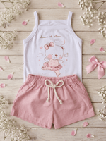 Conjunto Bebê Menina Body Alcinha Ursinha e Short Linho