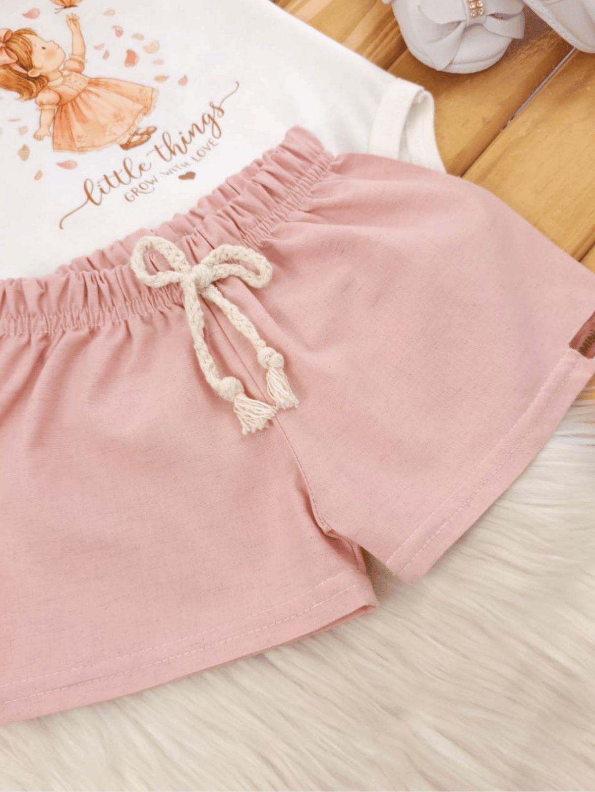 Conjunto Bebê Menina Outono Body Alcinha e Short Linho