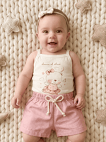 Conjunto Bebê Menina Body Alcinha Ursinha e Short Linho