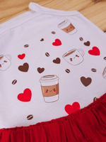 Conjunto Bebê Menina Mêsversário Body de Alcinha Estampa Café e Short Babadinho Vermelho