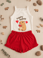 Conjunto Bebê Menina Mêsversário Body Capivara Fofa e Short Babadinho Vermelho