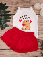 Conjunto Bebê Menina Mêsversário Body Capivara Fofa e Short Babadinho Vermelho