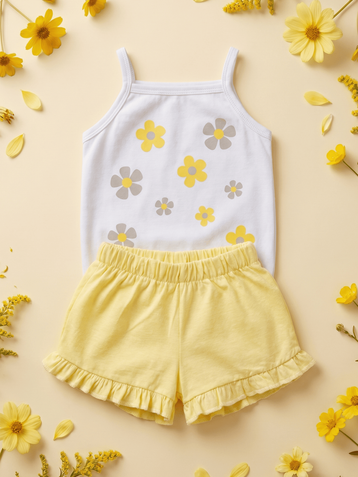 Conjunto Bebê Menina Mêsversário Body Floral e Short Babadinho Amarelo