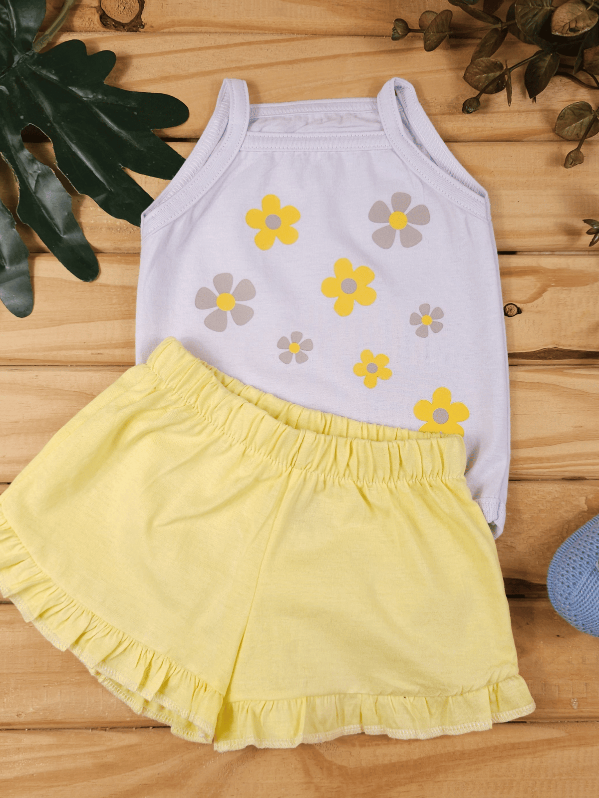 Conjunto Bebê Menina Mêsversário Body Floral e Short Babadinho Amarelo