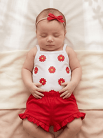 Conjunto Infantil Bebê Menina Floral com Short Babadinho Vermelho