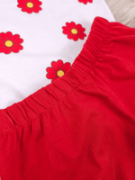 Conjunto Infantil Bebê Menina Floral com Short Babadinho Vermelho