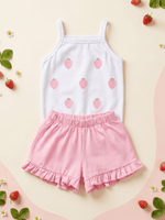 Conjunto Bebê Menina Mêsversário Body de Alcinha Moranguinho e Short Babadinho Rosa