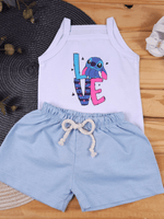 Conjunto Bebê Menina Stitch Body Alcinha e Short Linho Azul