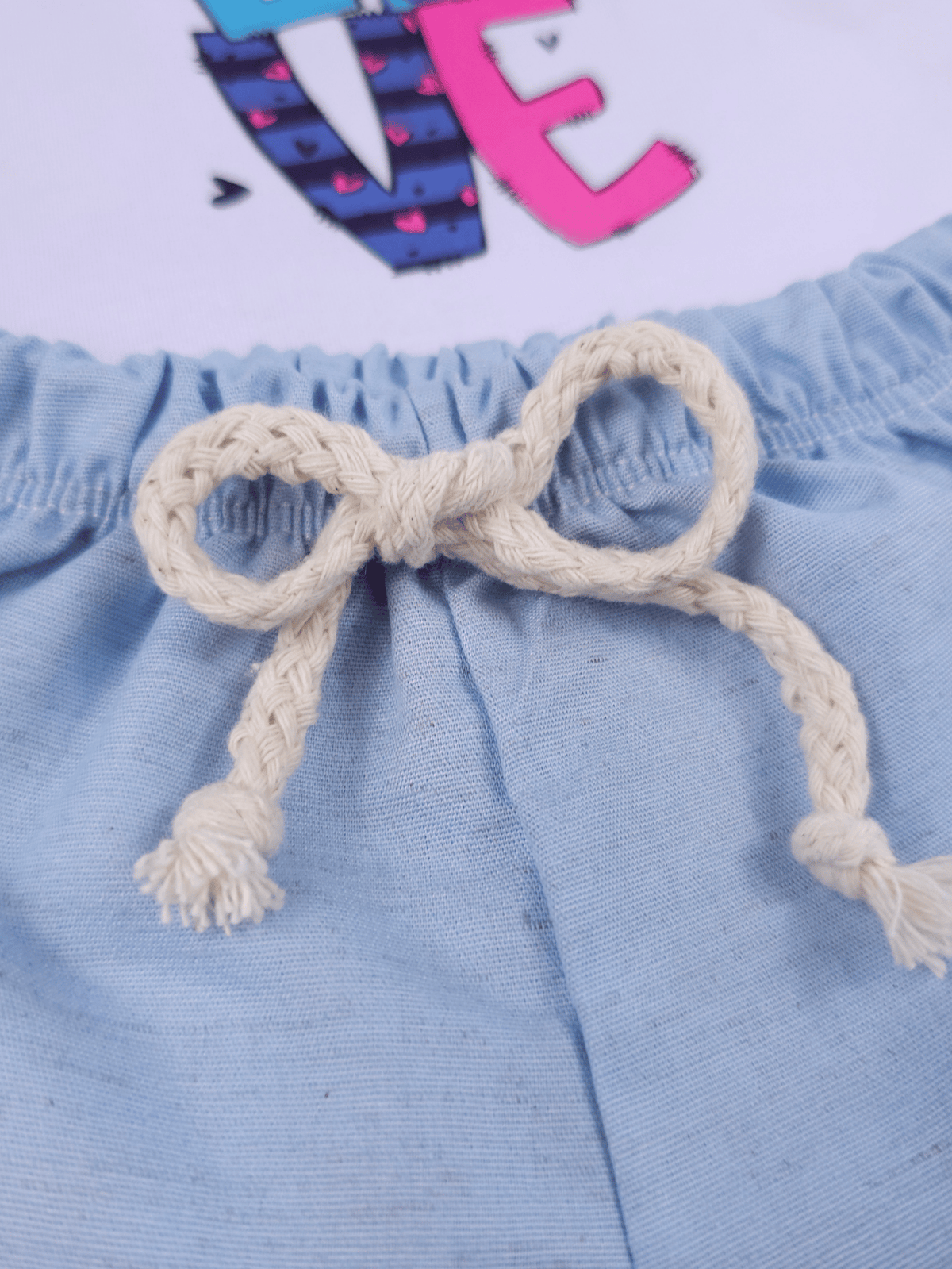 Conjunto Bebê Menina Stitch Body Alcinha e Short Linho Azul