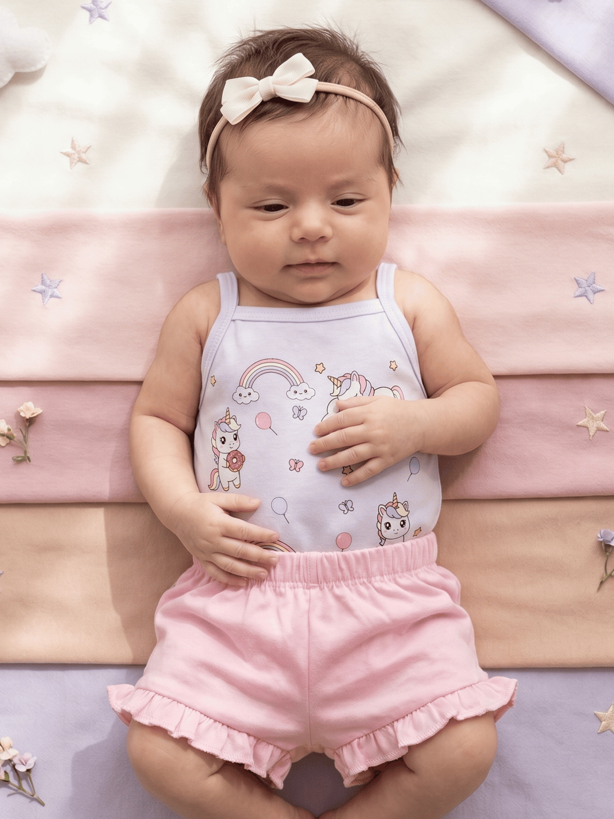 Conjunto Bebê Menina Mêsversário Body de Alcinha Unicórnio e Short Babadinho