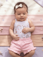 Conjunto Bebê Menina Mêsversário Body de Alcinha Unicórnio e Short Babadinho
