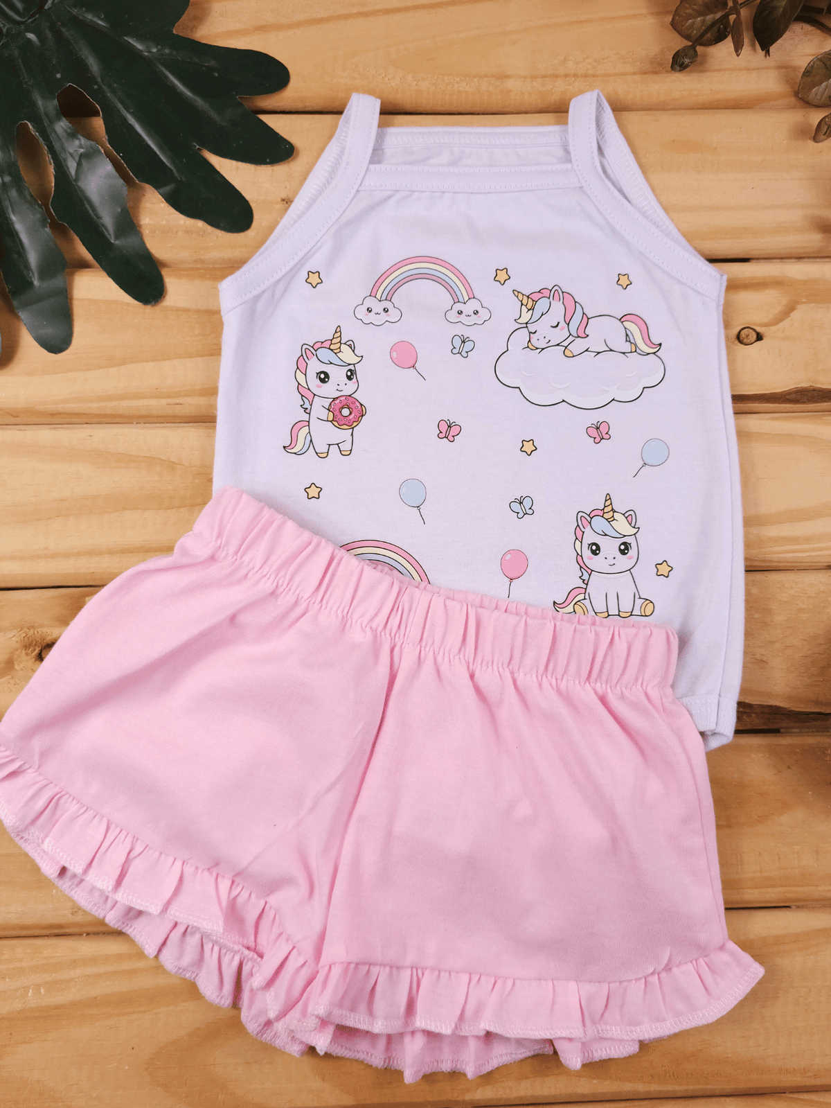 Conjunto Bebê Menina Mêsversário Body de Alcinha Unicórnio e Short Babadinho