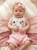 Conjunto Bebê Menina Body de Alcinha com Vaquinha e Short Rosa Babadinho Mesversário