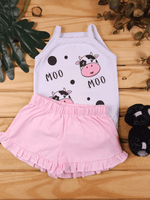 Conjunto Bebê Menina Body de Alcinha com Vaquinha e Short Rosa Babadinho Mesversário