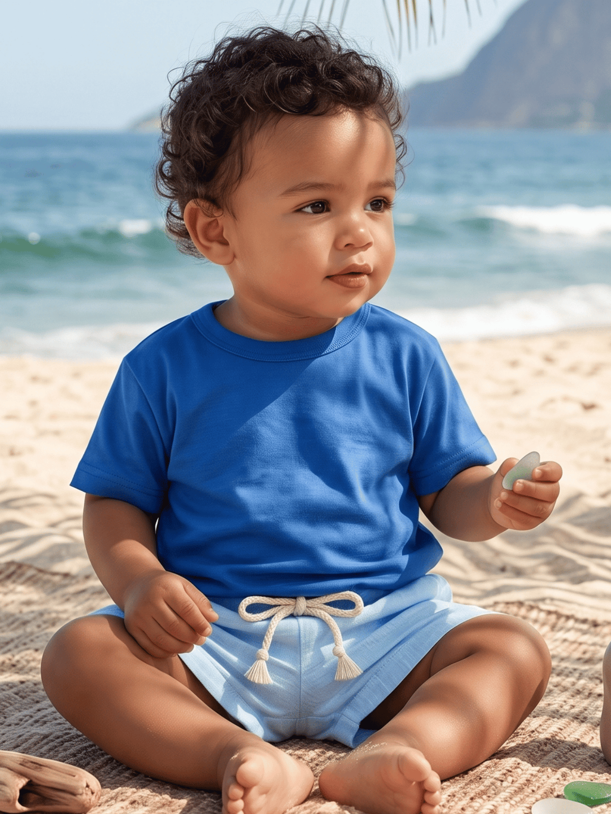 Conjunto Bebê Menino Verão Camiseta Azul Royal e Short Linho Azul