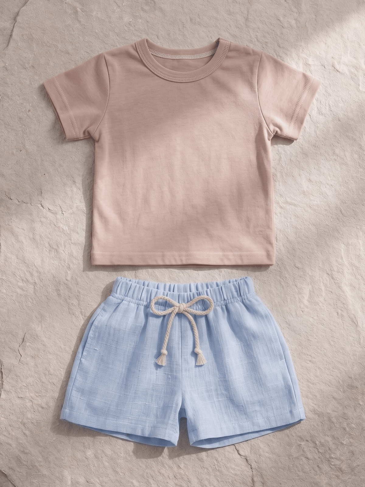 Conjunto Bebê Menino Verão Camiseta Bege e Short Azul