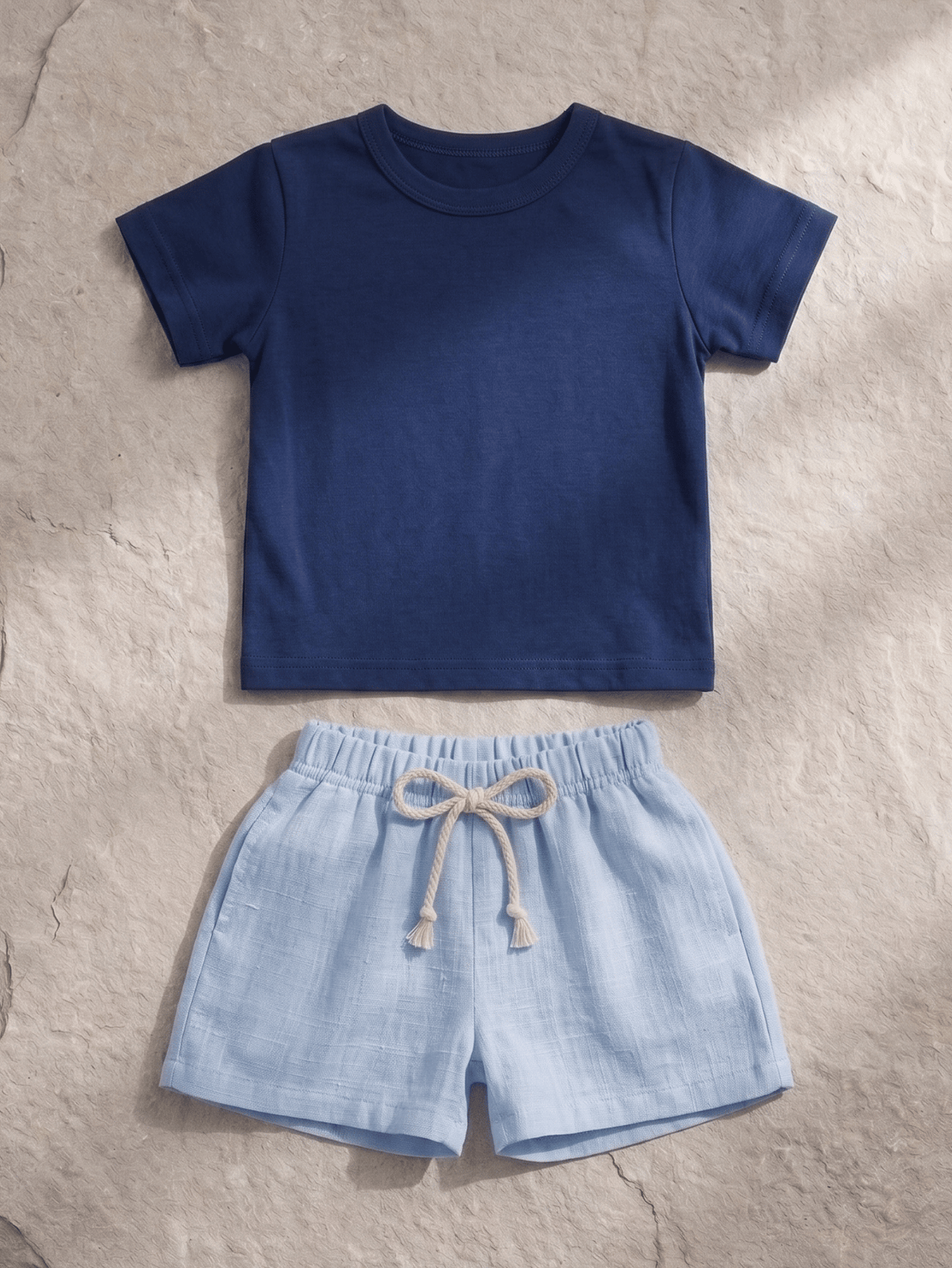 Conjunto Bebê Menino Verão Camiseta Algodão 100% + Short Linho Azul Marinho/Azul (0-4)
