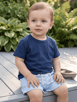 Conjunto Bebê Menino Verão Camiseta Algodão 100% + Short Linho Azul Marinho/Azul (0-4)