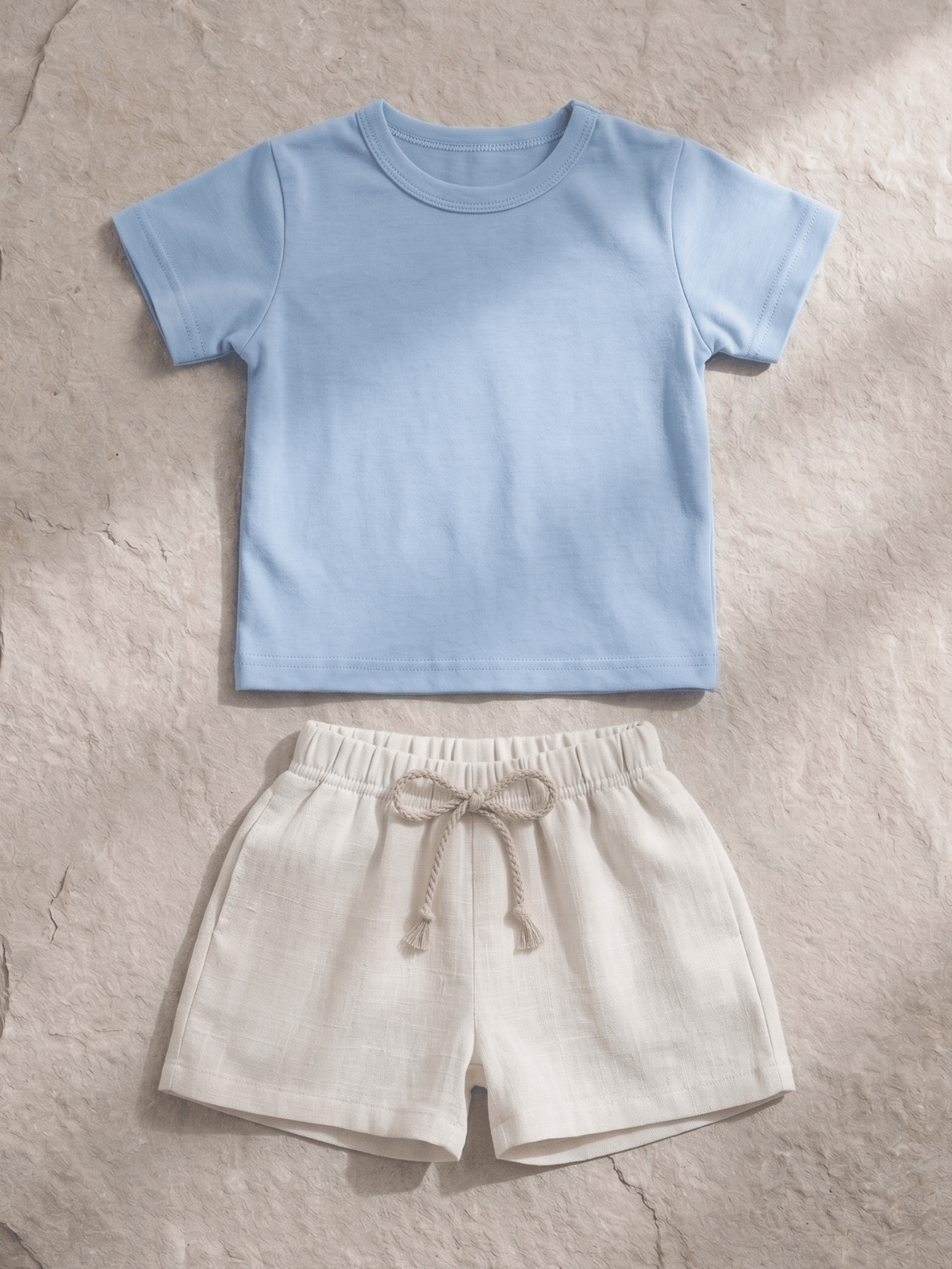 Conjunto Bebê Menino Verão Camiseta Azul Bebê Short Off-White