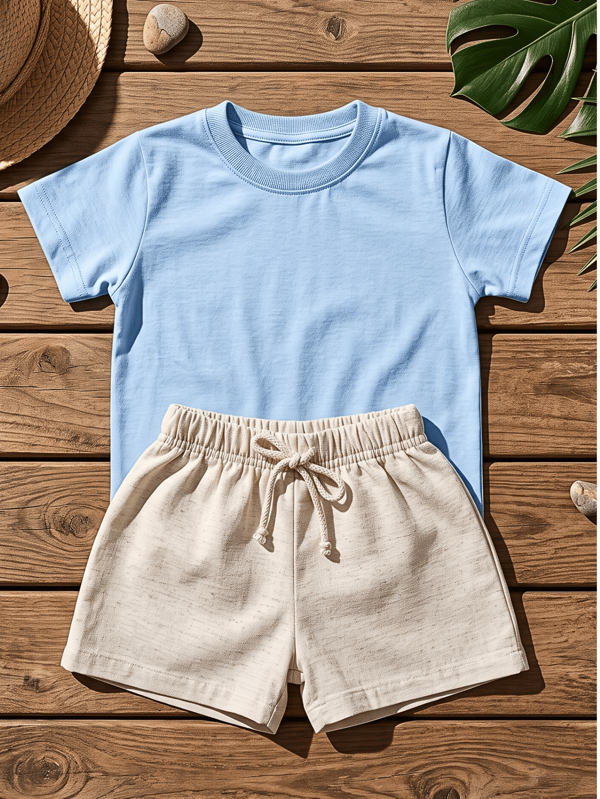 Conjunto Bebê Menino Verão Camiseta Azul Bebê Short Off-White