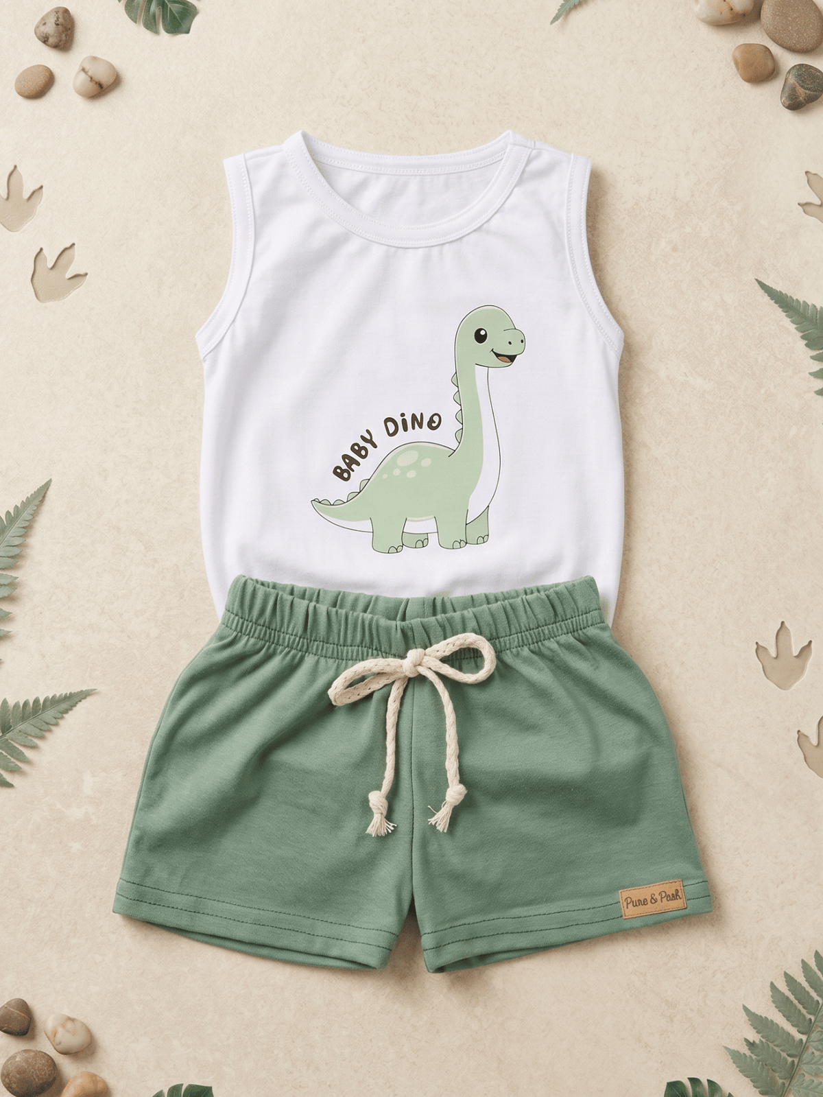 Conjunto Bebê Menino Dinossauro com Body Regata e Short 100% Algodão