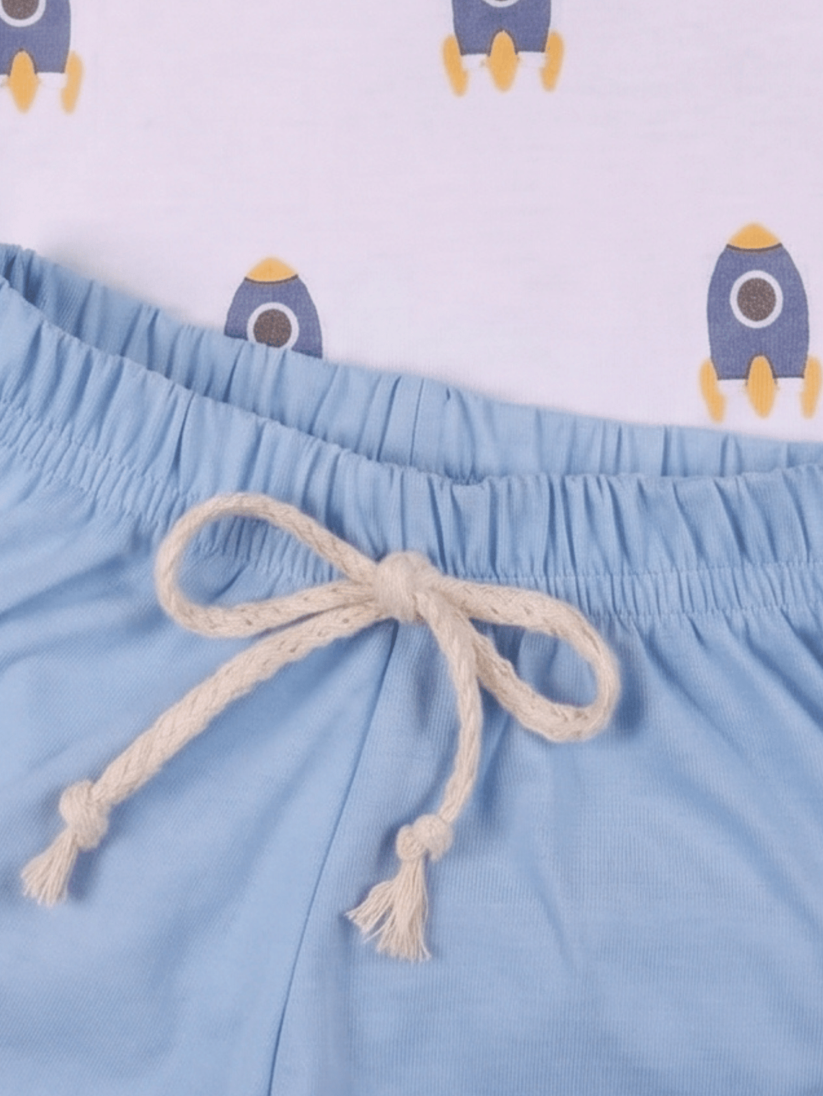 Conjunto Bebê Menino Foguete Body Regata Cavada e Short Azul 100% Algodão