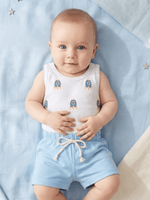 Conjunto Bebê Menino Foguete Body Regata Cavada e Short Azul 100% Algodão