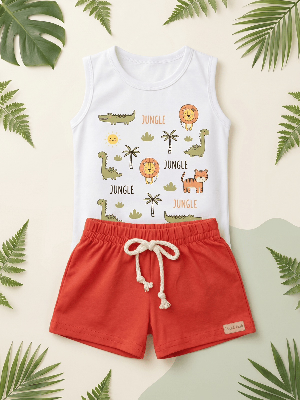 Conjunto Infantil Bebê Menino Body Estampado Selva e Short de Malha