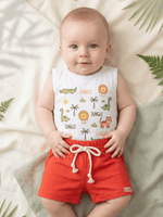 Conjunto Infantil Bebê Menino Body Estampado Selva e Short de Malha