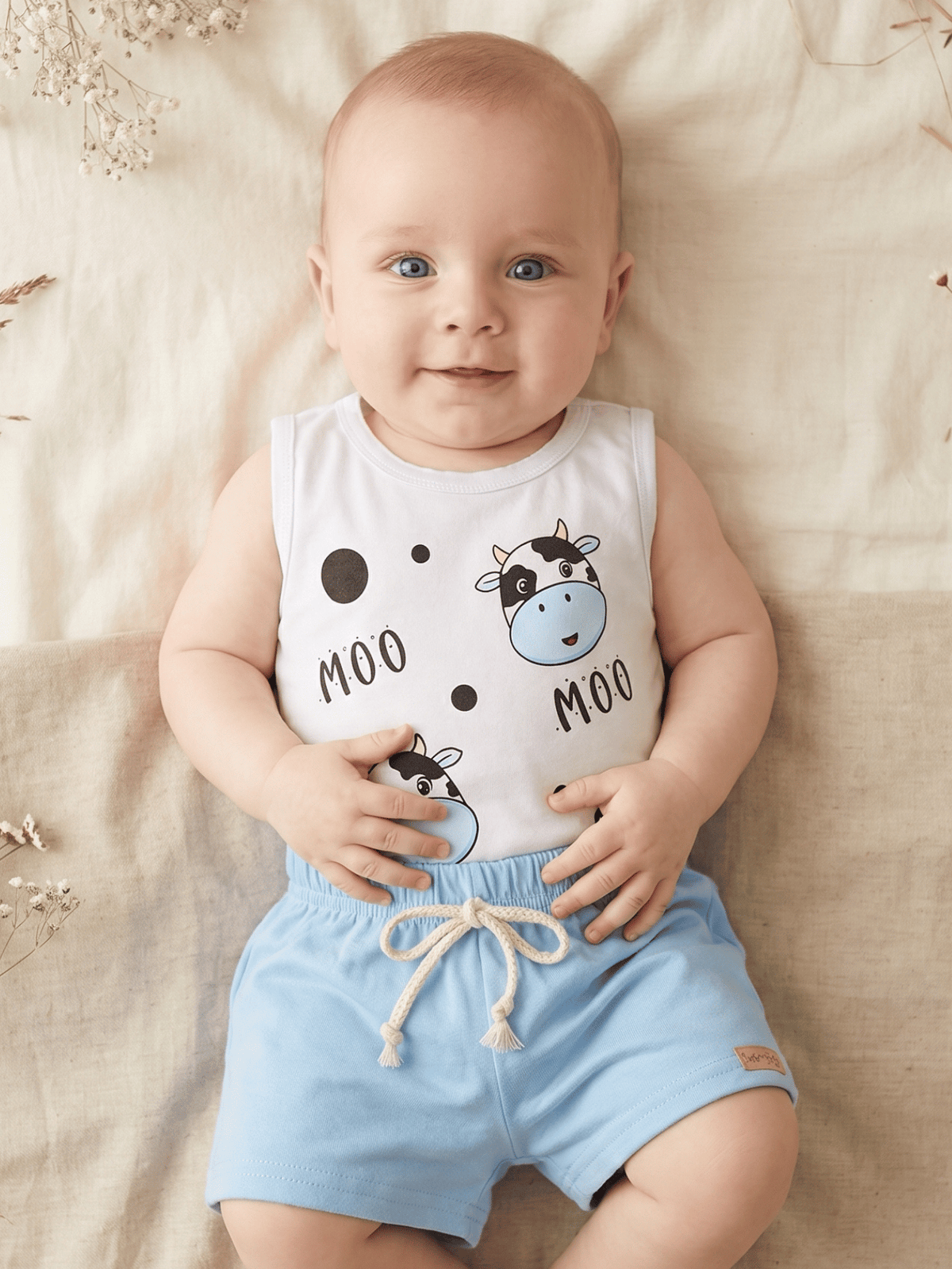Conjunto Bebê Menino Body Regata Vaquinha com Short de Malha 100% Algodão