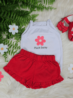 Conjunto Infantil Bebê Menina Floral com Short Babadinho Vermelho
