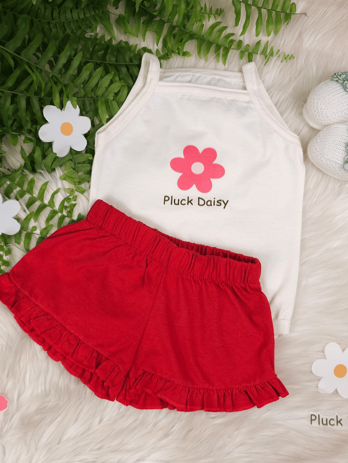 Conjunto Infantil Bebê Menina Floral com Short Babadinho Vermelho