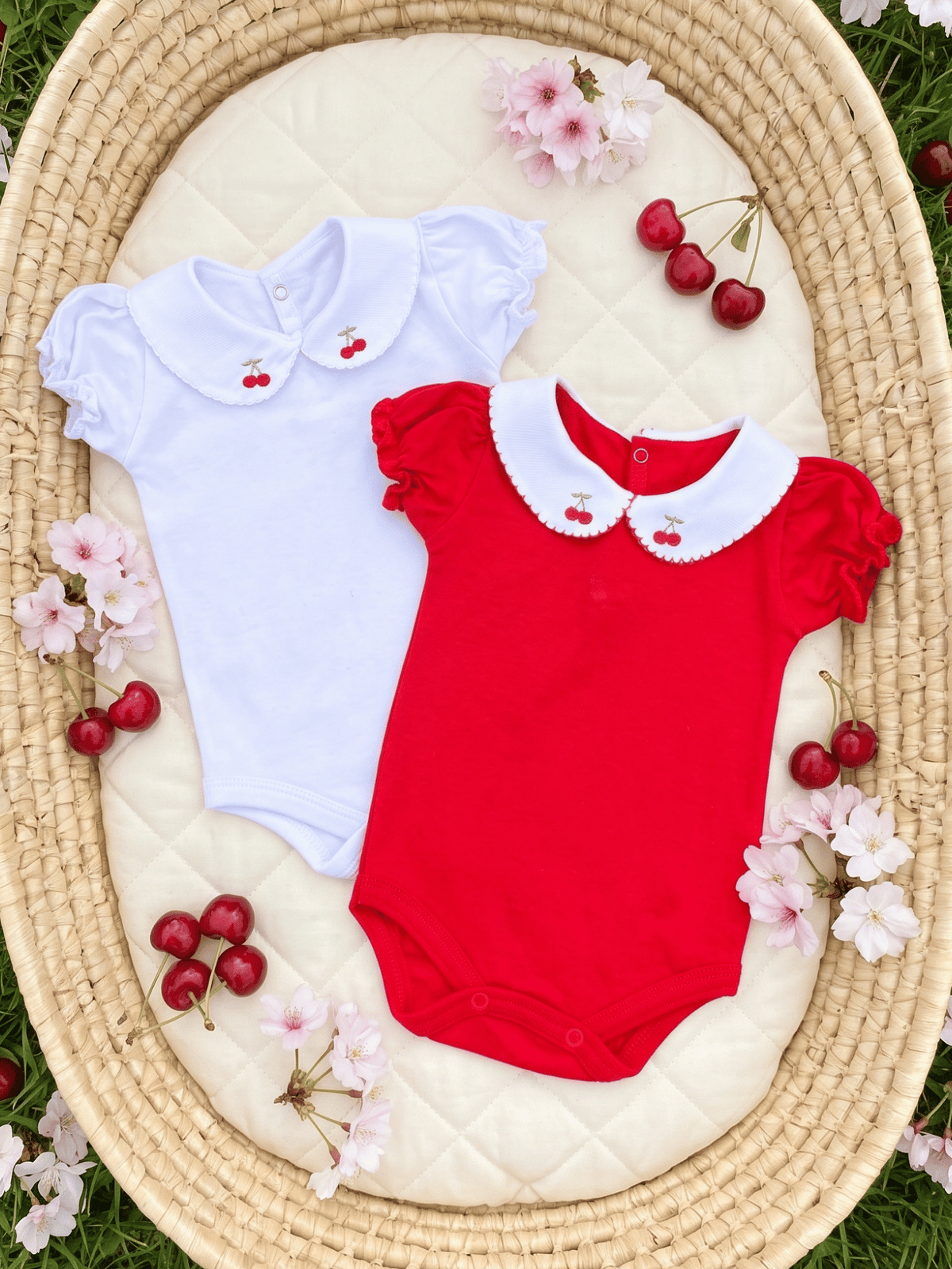 Kit 2 Body Bebê Menina Verão Manga Bufante Bordado Cereja