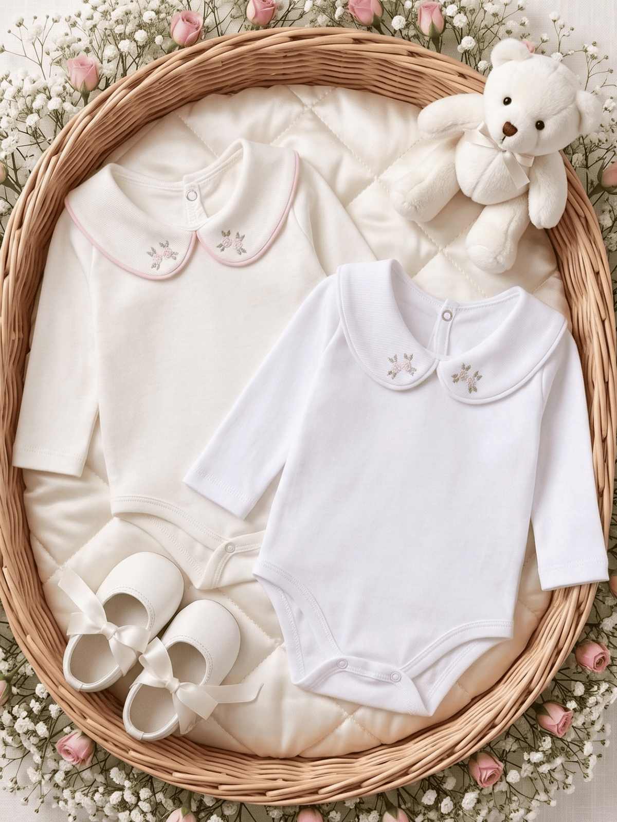 Kit 2 Body para Menina Saída de Maternidade Bordado Rococó
